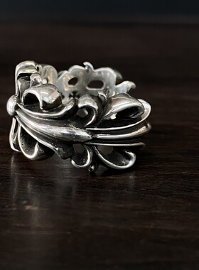 花魁开口十字花925纯银戒指