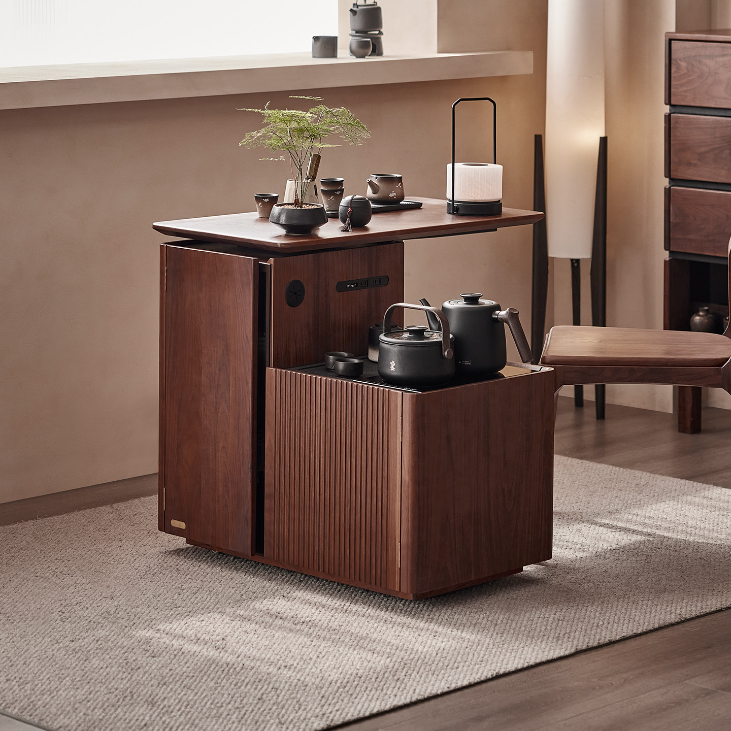 色格实木旋转茶桌茶台黑胡桃木家用客厅沙发边柜可移动茶水柜茶车,淘宝优惠券,粉丝福利购,淘宝优惠卷