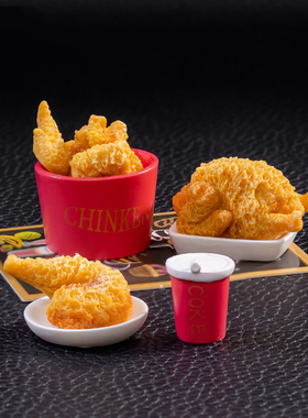 微景观创意写实炸鸡鸡腿饮料盘子仿真食物 DIY装饰品微缩场景摆件