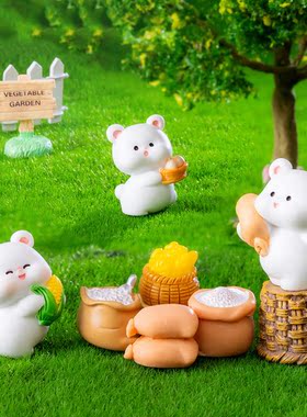 微景观树脂工艺品可爱动物丰收小熊公仔苔藓菜园艺DIY装饰品摆件