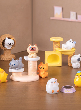 微景观简约创意可爱猫爬架小猫公仔娃娃屋 DIY装饰品迷你树脂摆件