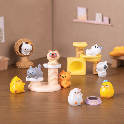 微景观简约创意可爱猫爬架小猫公仔娃娃屋 DIY装饰品迷你树脂摆件 - 图1