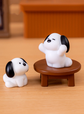 微景观树脂工艺品可爱卡通动物黑白小狗公仔盲盒 DIY饰品车载摆件