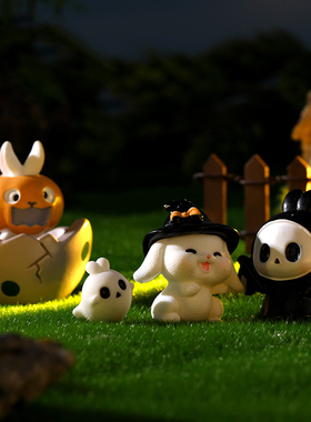 微景观简约现代树脂工艺品可爱卡通万圣节小摆件蜡烛带帽幽灵死神