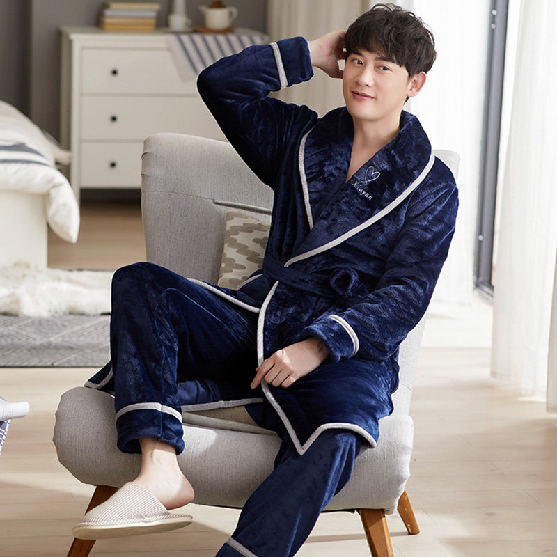 2020新款男冬季加绒珊瑚绒长款睡袍 迅尔美睡衣/家居服套装