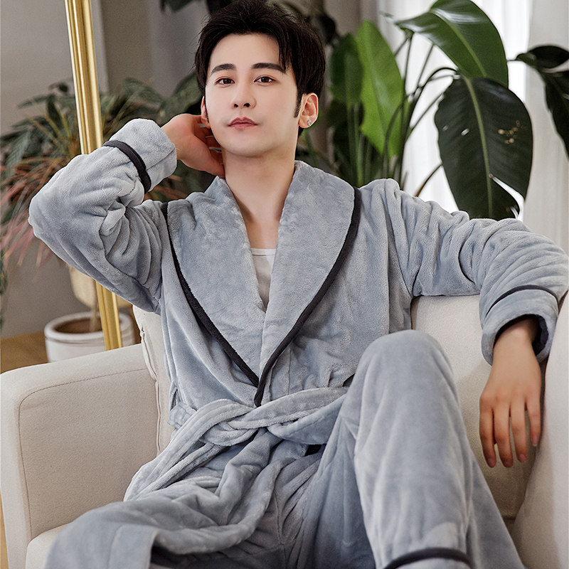 珊瑚绒长款冬季加绒男士日式睡袍 迅尔美睡袍/浴袍