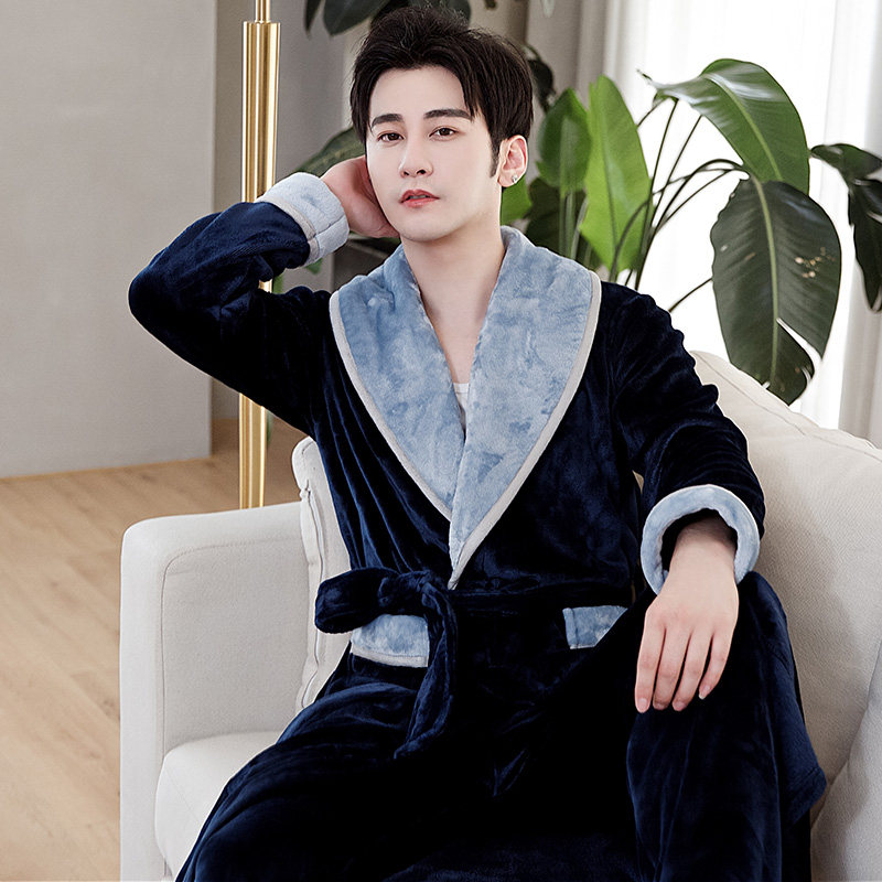 2020新款男冬季加绒珊瑚绒长款睡袍 迅尔美睡衣/家居服套装