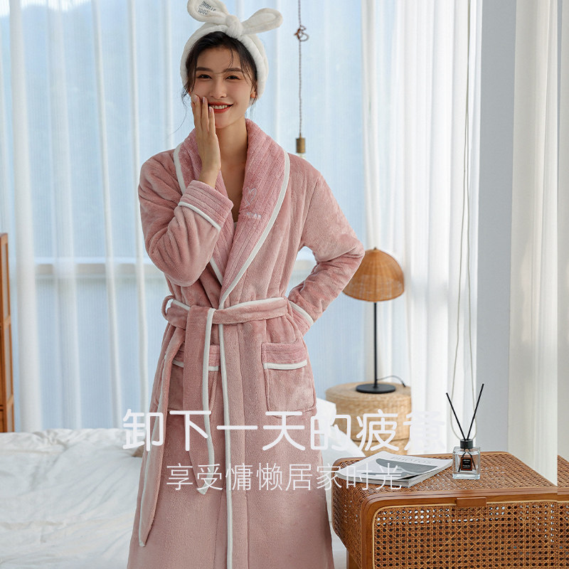 珊瑚绒睡袍女春秋2024年新款加厚加绒法兰绒家居服睡衣女秋冬浴袍,淘宝优惠券,粉丝福利购,淘宝优惠卷