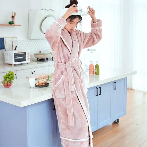 Длинный демисезонный банный халат, коралловая бархатная сексуальная пижама, зимняя юбка, мужской милый лонгслив, увеличенная толщина