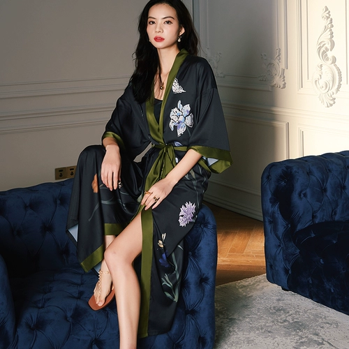 Летняя пижама, шелковый сексуальный осенний длинный банный халат, японское кимоно, 2024 года