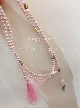 女童新中式连衣裙配饰国风礼服项链珍珠吊坠斜挎链