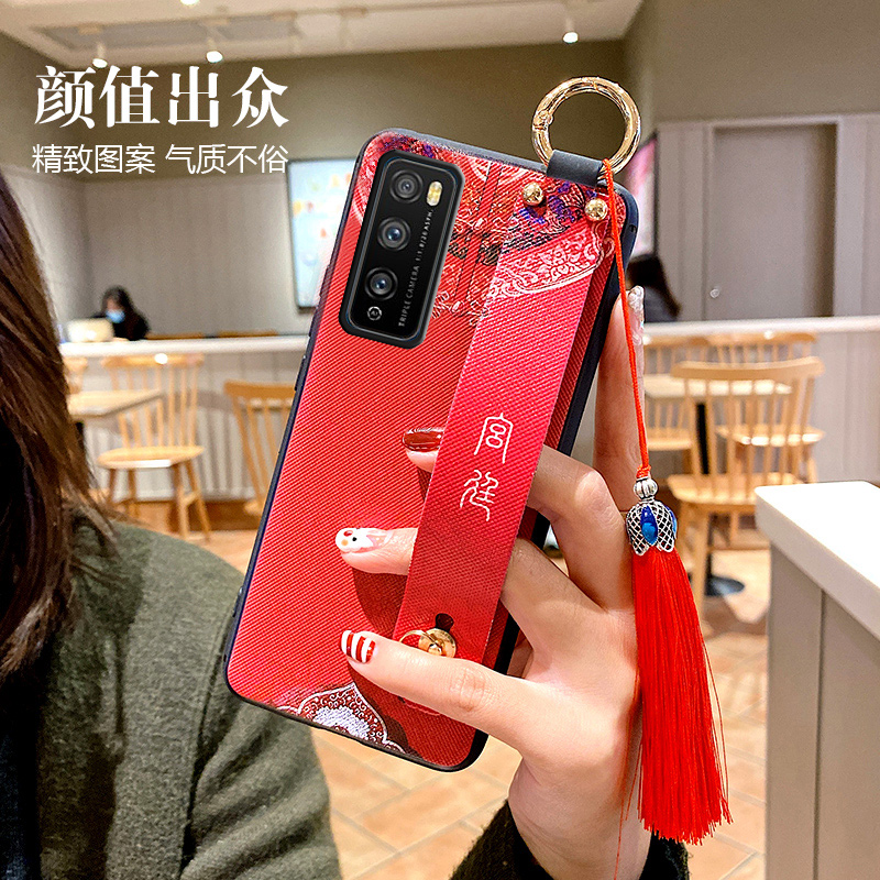 华为畅享z手机壳硅胶中国风畅想Z保护套防摔个性磨砂男女款全包软国潮畅享20pro腕带创意支架流苏挂绳ins新款 - 图0