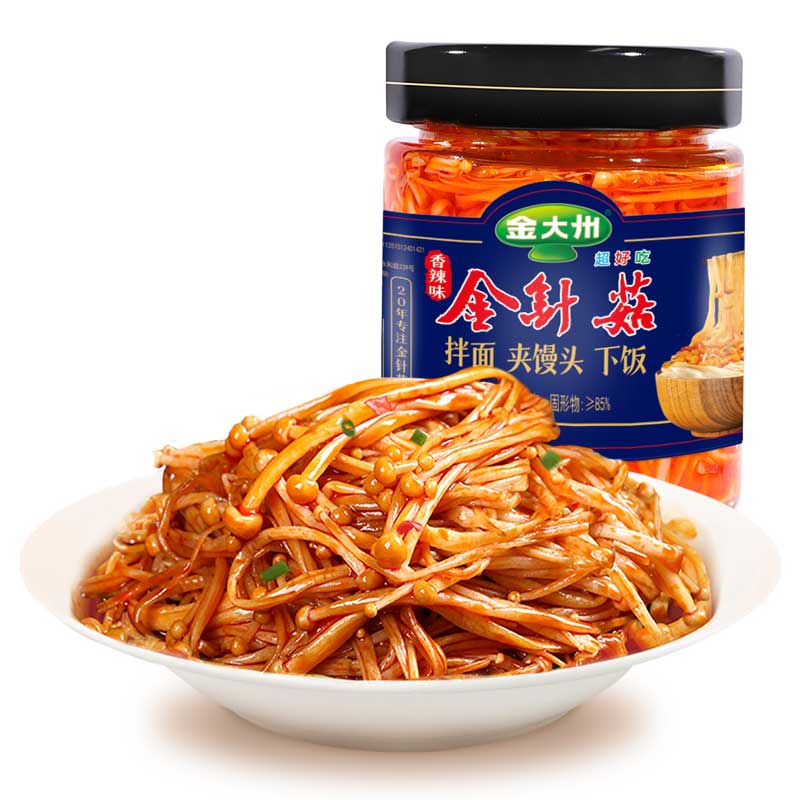 金大州下饭菜瓶装金针菇155g*3瓶四川特产红油拌饭酱香辣 味i小吃 - 图0