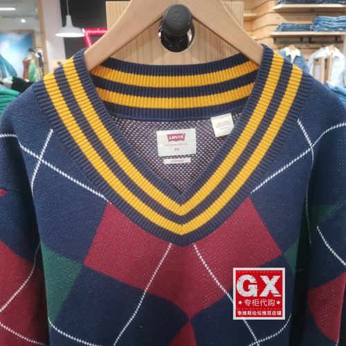正品Levis李维斯 男士鸡心领拼色方块宽松针织衫毛衣A3104-0003 - 图1