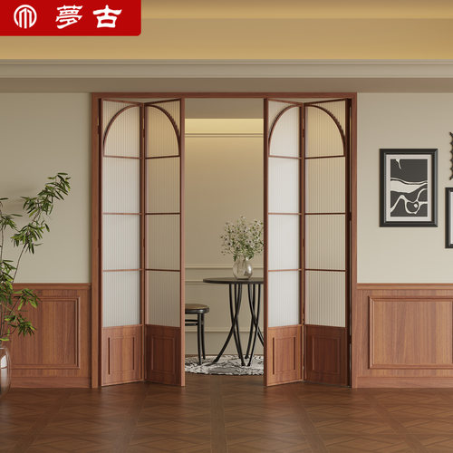 法式复古阳台折叠门客厅卧室卫生间厨房隔断玻璃门钛镁铝合金移门 - 图1