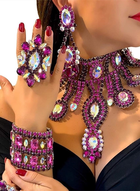 大颗水钻金属大钻V型女奢华项链