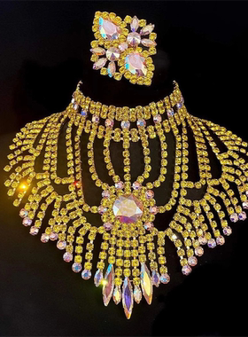 水钻金属网钻链条亮金色夸张项链