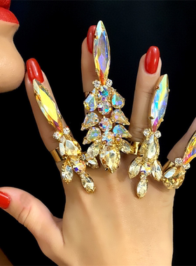 水钻欧美夸张指甲片戒指