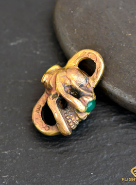 日本高山隆stoplight银饰莫西干背点金全金绿眼骷髅头项链吊坠男