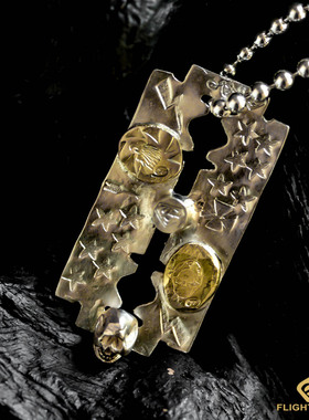 高山隆刀片骷髅项链手工银饰吊坠