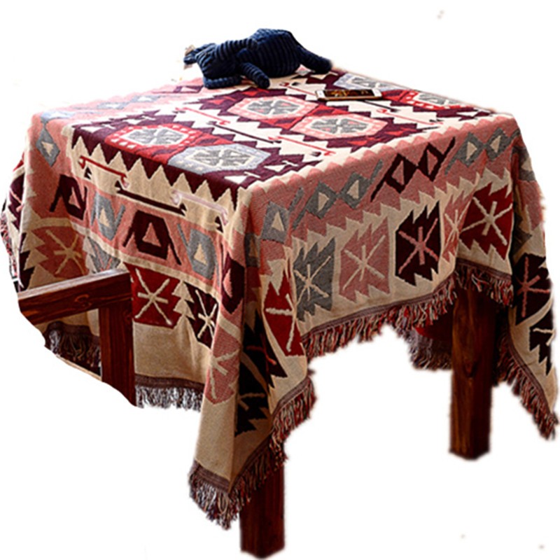 美式乡村双面多人沙发巾垫纯棉全盖出口几何针织线毯防滑四季通用