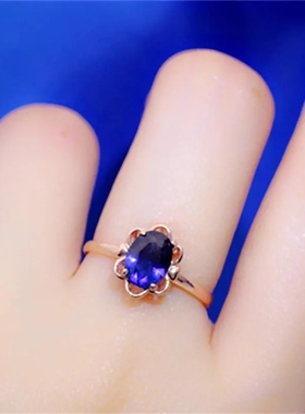 俄罗斯585紫金镀14k彩金镶嵌蓝石花朵吊坠玫瑰金气质百搭时尚项链