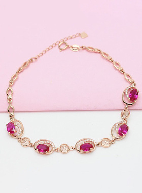 俄罗斯法式红石几何手链时尚简约潮流设计感镀玫瑰金气质女士饰品