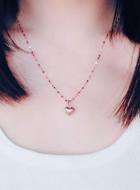 俄罗斯585紫金韩版百搭小桃心吊坠女士镀14k玫瑰金项链彩金高级感