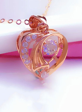 俄罗斯585紫金项链桃心锆石吊坠镀18K玫瑰金百搭气质彩金个性礼物