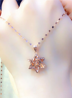 俄罗斯585紫金大气五角星吊坠女款镀14K玫瑰金精美潮流锁骨链礼物