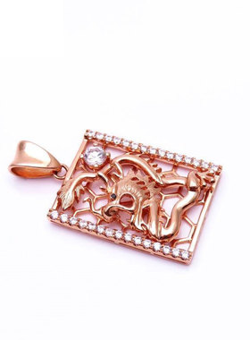 俄罗斯585紫金项链镀14K玫瑰金时尚个性气质豪华方型龙牌吊坠礼物