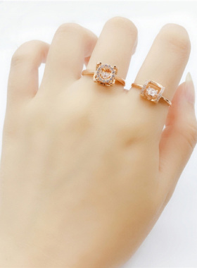 俄罗斯闪亮灵动锆石戒指女士镀玫瑰金气质精美时尚指环