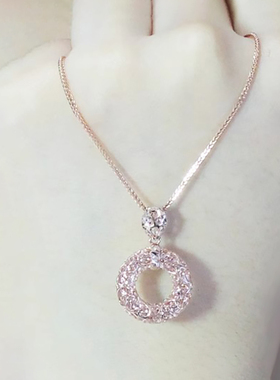 俄罗斯585紫金项链镀14K玫瑰金平安扣吊坠女款锁骨链潮流时尚礼物