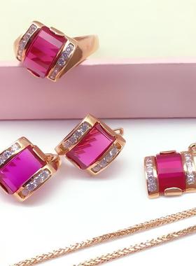 俄罗斯585紫金红石魔方吊坠镀14K玫瑰金时尚女士礼物轻奢高端气质