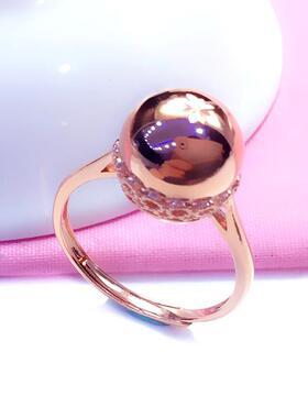 俄罗斯闪亮圆珠戒指女时尚ins气质高档镀玫瑰金开口可调节指环