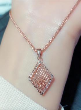 俄罗斯585紫金拉丝菱形吊坠简约大方镀14K玫瑰彩金女款项链高级感