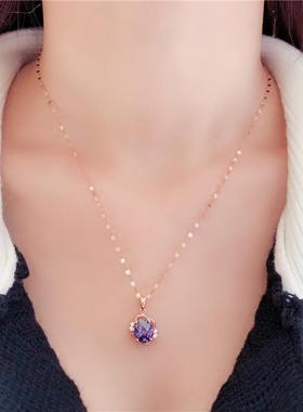 俄罗斯585紫金镶嵌蓝宝石花朵吊坠个性洋气镀14K彩金饰品女款礼物