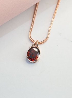 俄罗斯585紫金时尚豪华镀14K玫瑰金烟色椭圆吊坠项链女士精致礼物