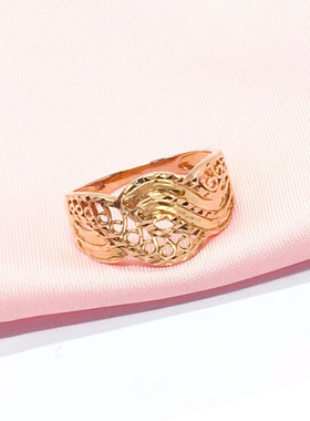 俄罗斯585紫金戒指镀14K玫瑰金彩金轻奢洋气波浪花纹女戒经典礼物