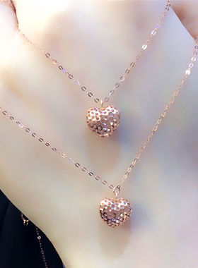 俄罗斯585紫金镂空爱心吊坠女士镀18K玫瑰金彩金百搭时尚项链潮流