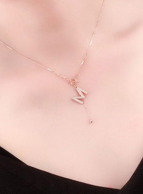 俄罗斯585紫金镀14K彩金ins韩版气质潮流字母M项链女流苏饰品礼物