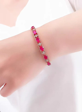 俄罗斯奢华镶嵌红石椭圆手镯女气质镀玫瑰金礼物精致个性时尚潮流