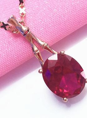 俄罗斯585紫金镀14k玫瑰金镶嵌椭圆红宝石吊坠时尚简约女耳饰礼物