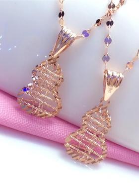 俄罗斯585紫金镀14k玫瑰金女时尚韩版拉丝葫芦项链精致百搭高级感