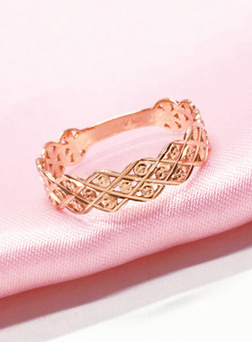 俄罗斯585紫金镀18K玫瑰金车花闪亮时尚韩版百搭女开口可调节戒指