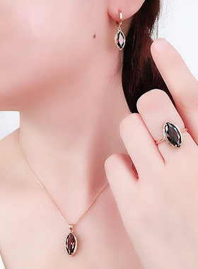 俄罗斯585紫金镀14K彩金玫瑰金时尚气质奢华镶嵌锆石菱形吊坠项链