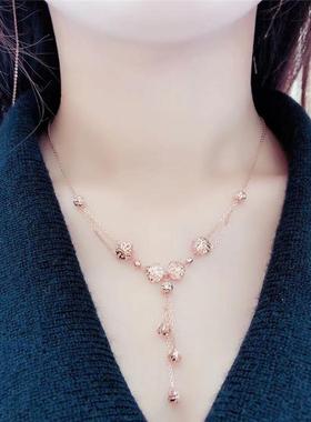 俄罗斯585紫金精致甜美气质流苏镂空花项链镀14K玫瑰金女款锁骨链