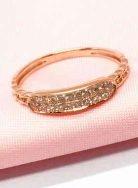 俄罗斯镀玫瑰金闪亮锆石开口戒指女精美百搭指环精致小众