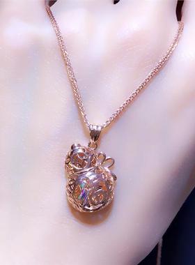 俄罗斯585紫金葫芦吊坠镀14K玫瑰金时尚女款锁骨链饰品高级感项链