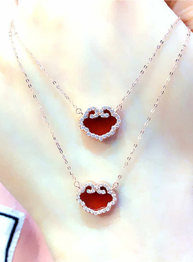 俄罗斯585紫金女士平安锁项链洋气网红玫瑰金套链礼物ins潮流时尚